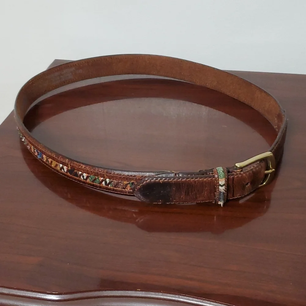 Columbia Embroidered Leather Belt Size 42